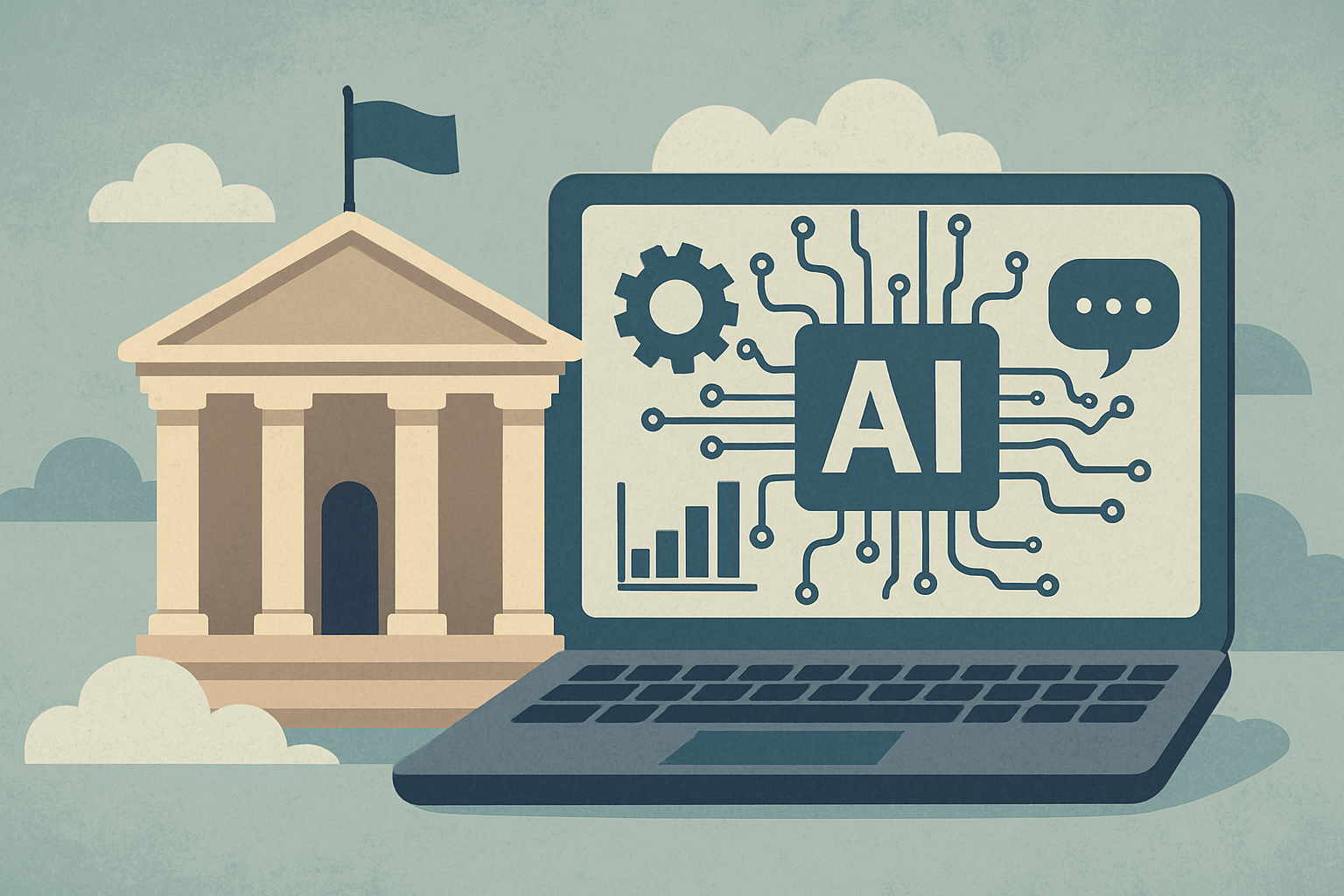 Illustration of AI technology integrating with legacy government systems without replacement