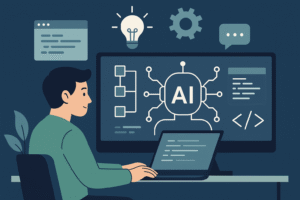 Developer building AI-powered application interface on computer screen