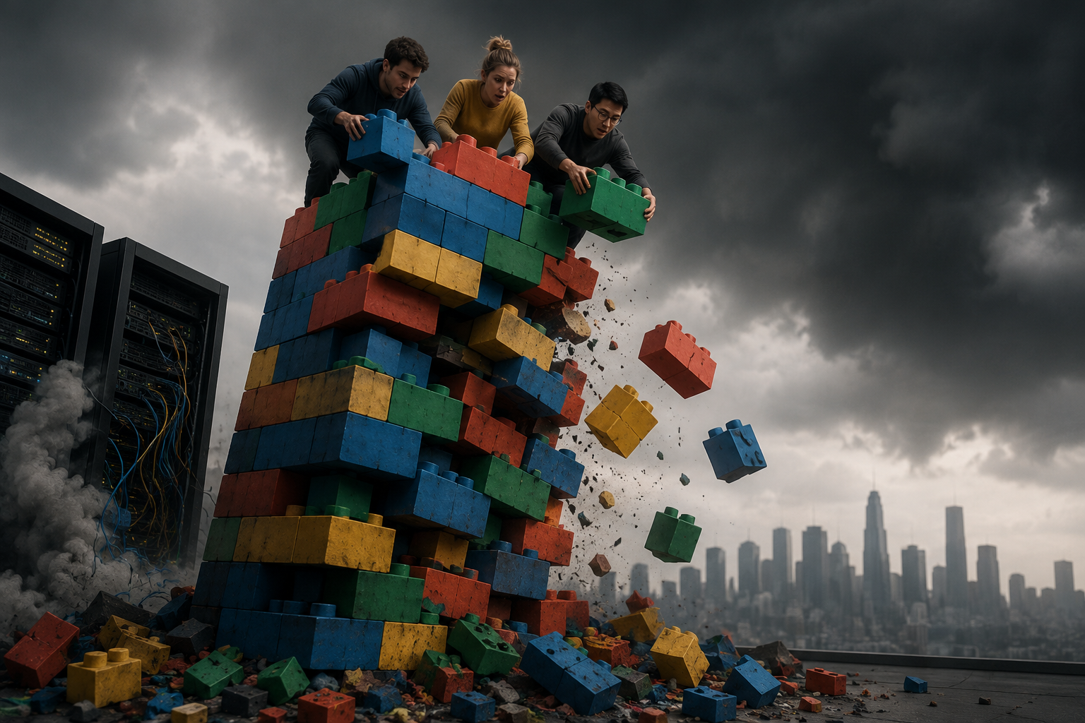 Startup team struggling with unstable technology infrastructure while scaling a growing business