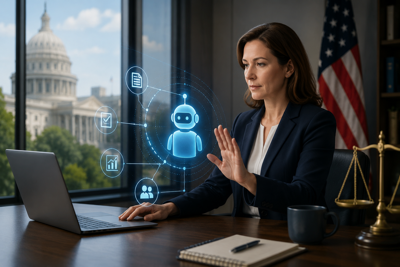 Government agency professional overseeing an AI agent system with human review and decision-making controls.