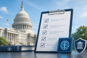 AI procurement checklist for government agencies featuring secure artificial intelligence technology, compliance, and public sector procurement.