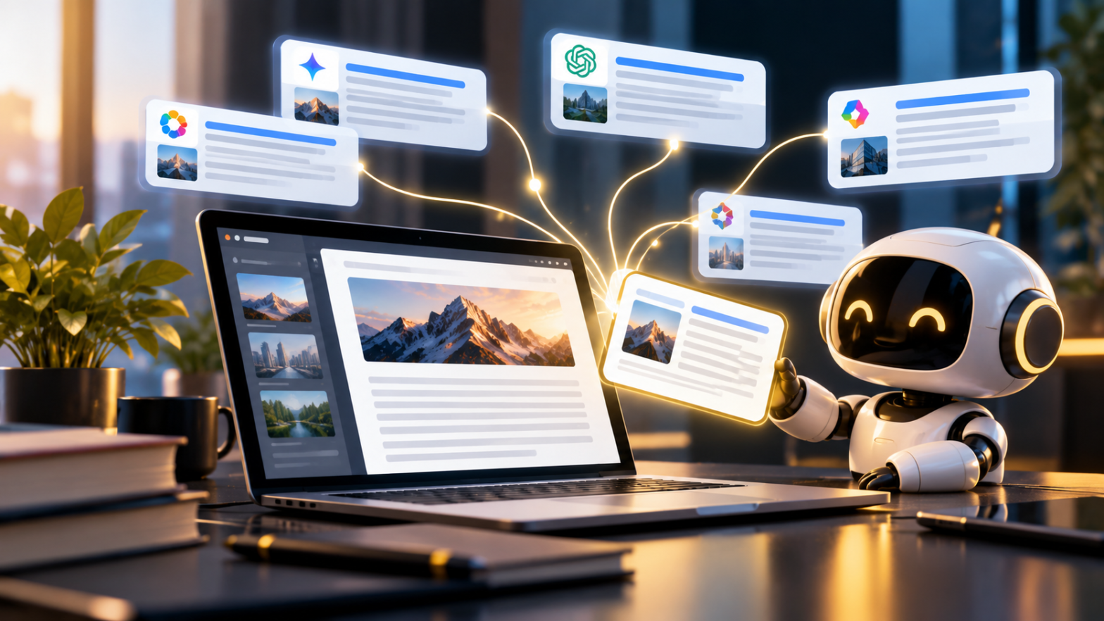 AI search engine analyzing and citing high-quality digital content from a website
