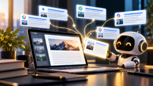 AI search engine analyzing and citing high-quality digital content from a website