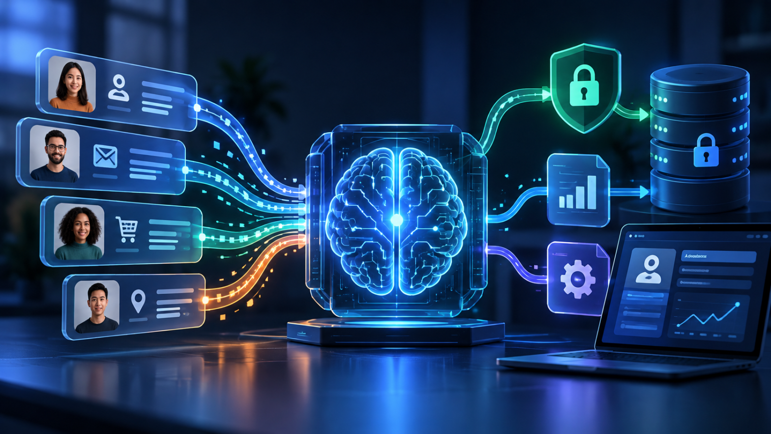 AI-powered application securely processing and protecting customer data